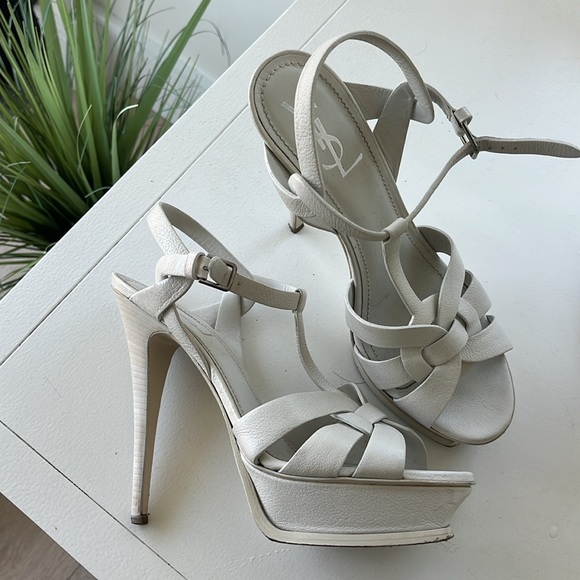 YSL WHITE TRIBUTE HEELS - Picture 2 of 8